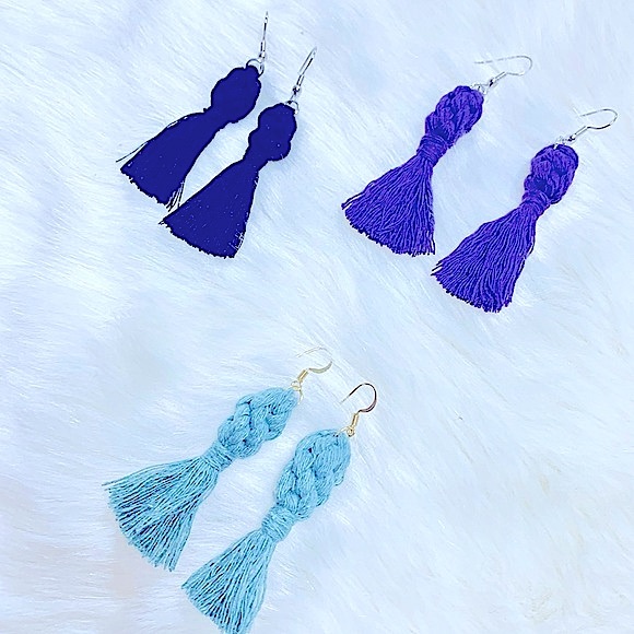 🥳HP~New Soul Embellishments Handcrafted Macrame Knotted Fishhook Tassel Earring - Picture 3 of 16